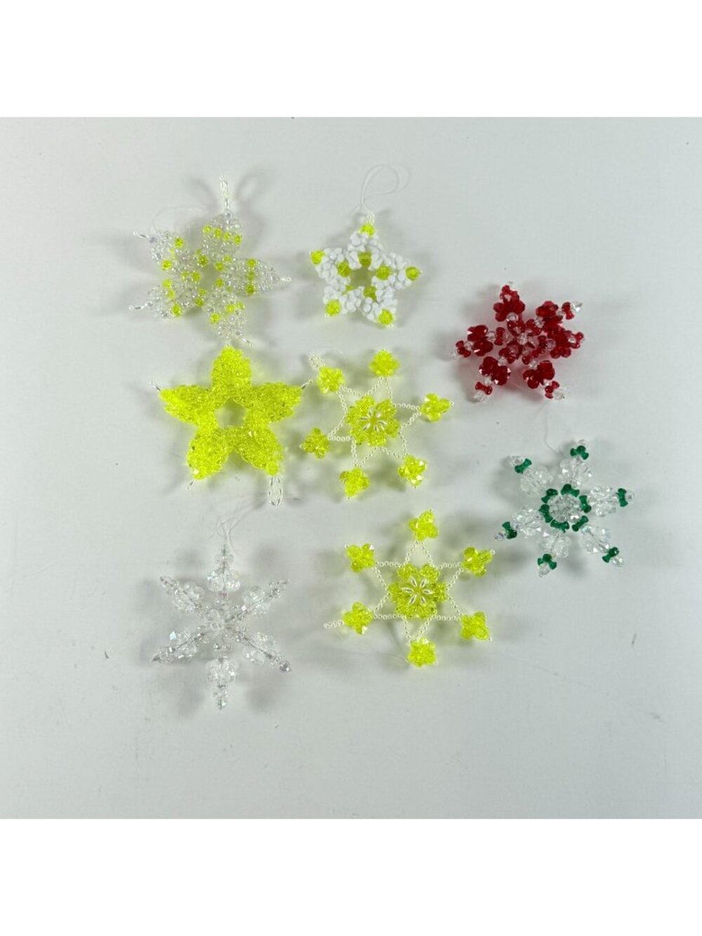 Handmade Beaded Snowflake & Star Ornaments Set Of 8 Holiday Decorations